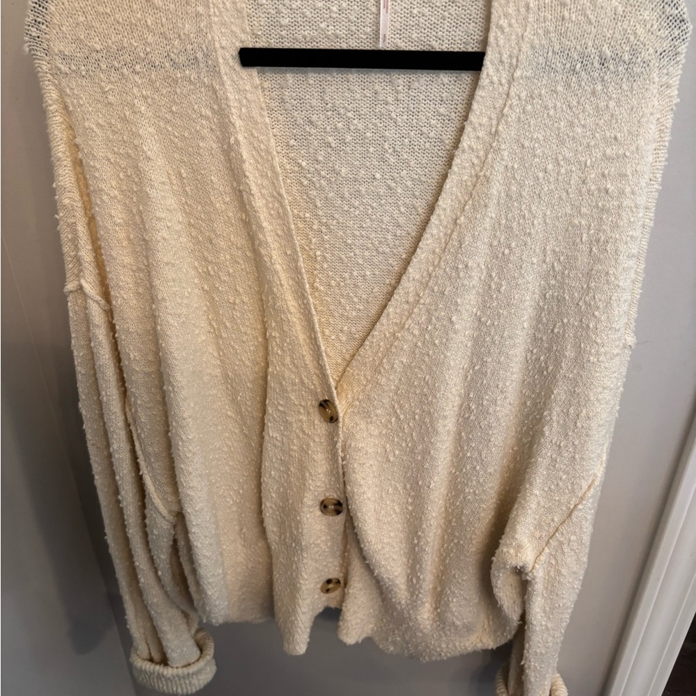 Free People Cream Textured Cardigan